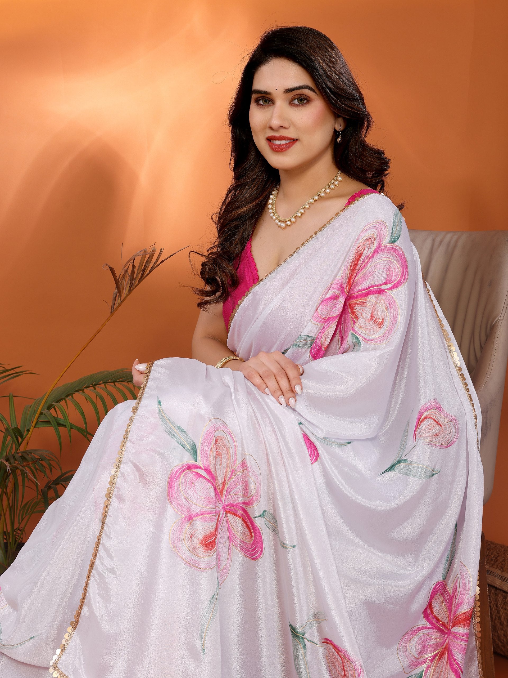 Stylish Floral Chinon Chiffon Saree