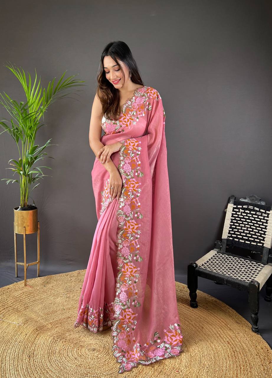 Stylish Gloassy Silk Saree