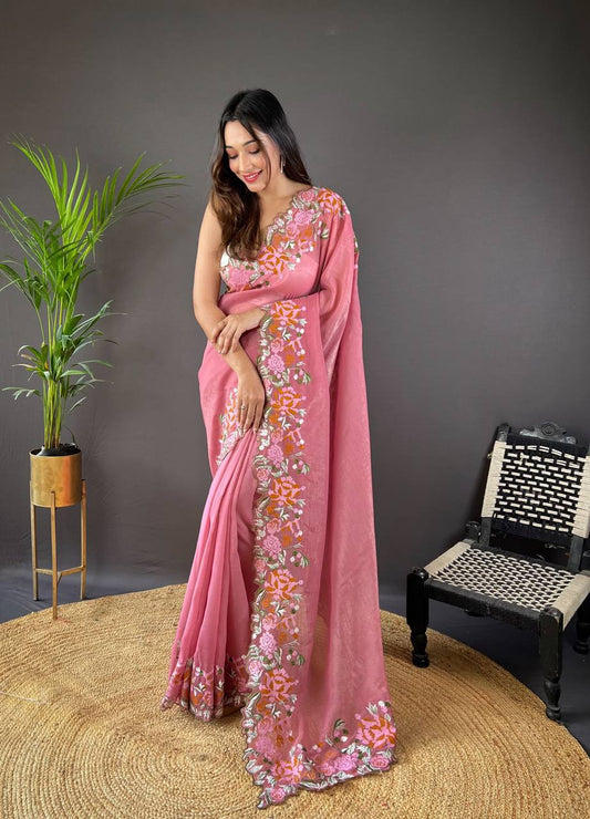 Stylish Gloassy Silk Saree