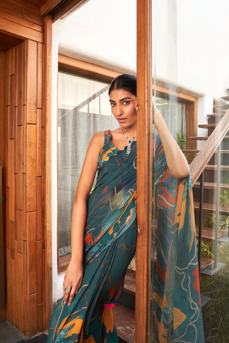 Stylish Party Wear Moss Silk Saree