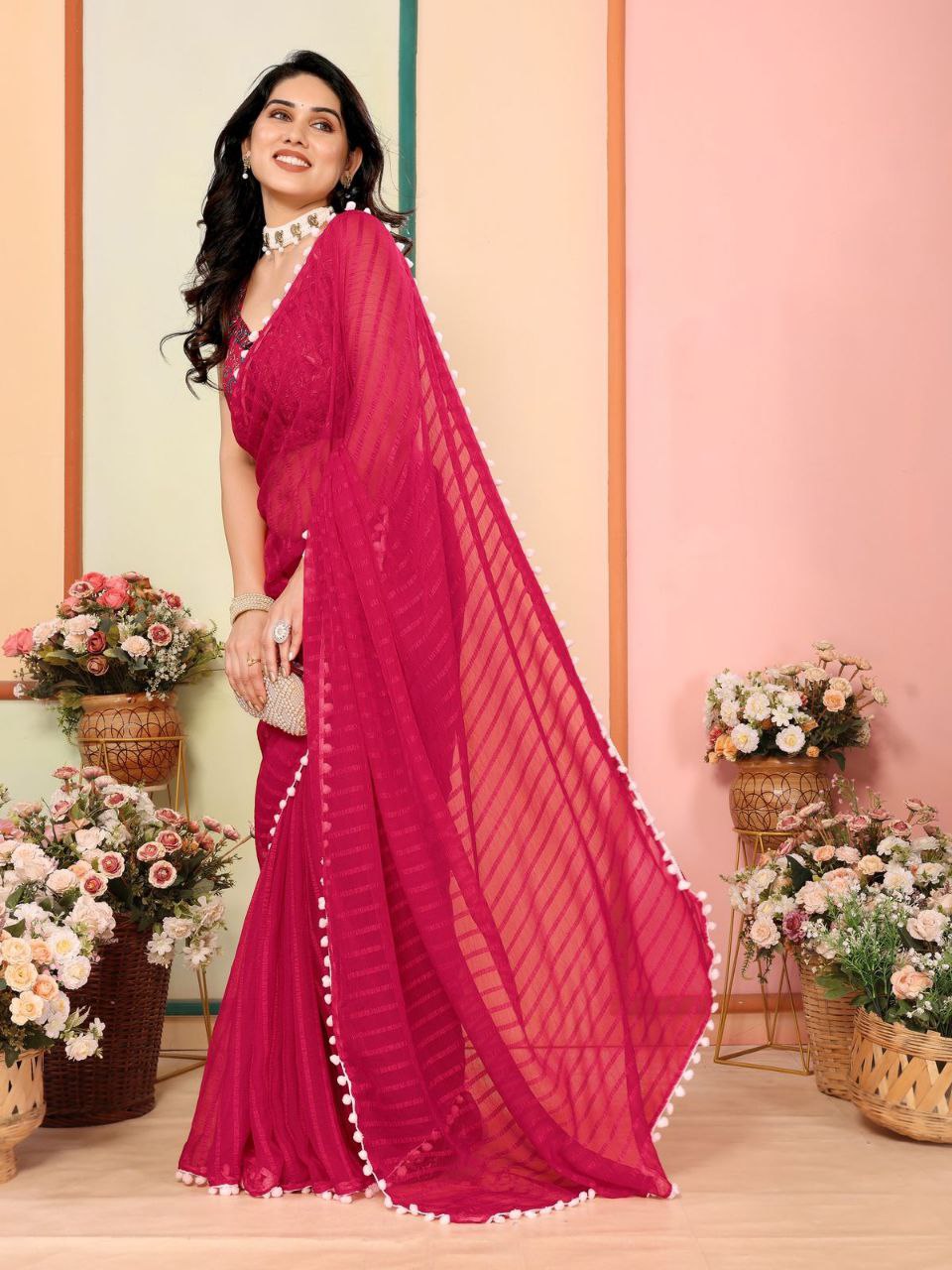 Stylish Plain Georgette Saree