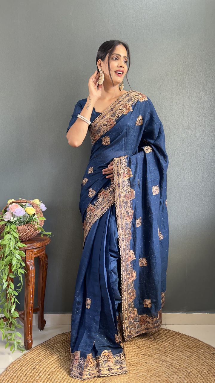 Stylish Ready Made Vichitra Silk Saree