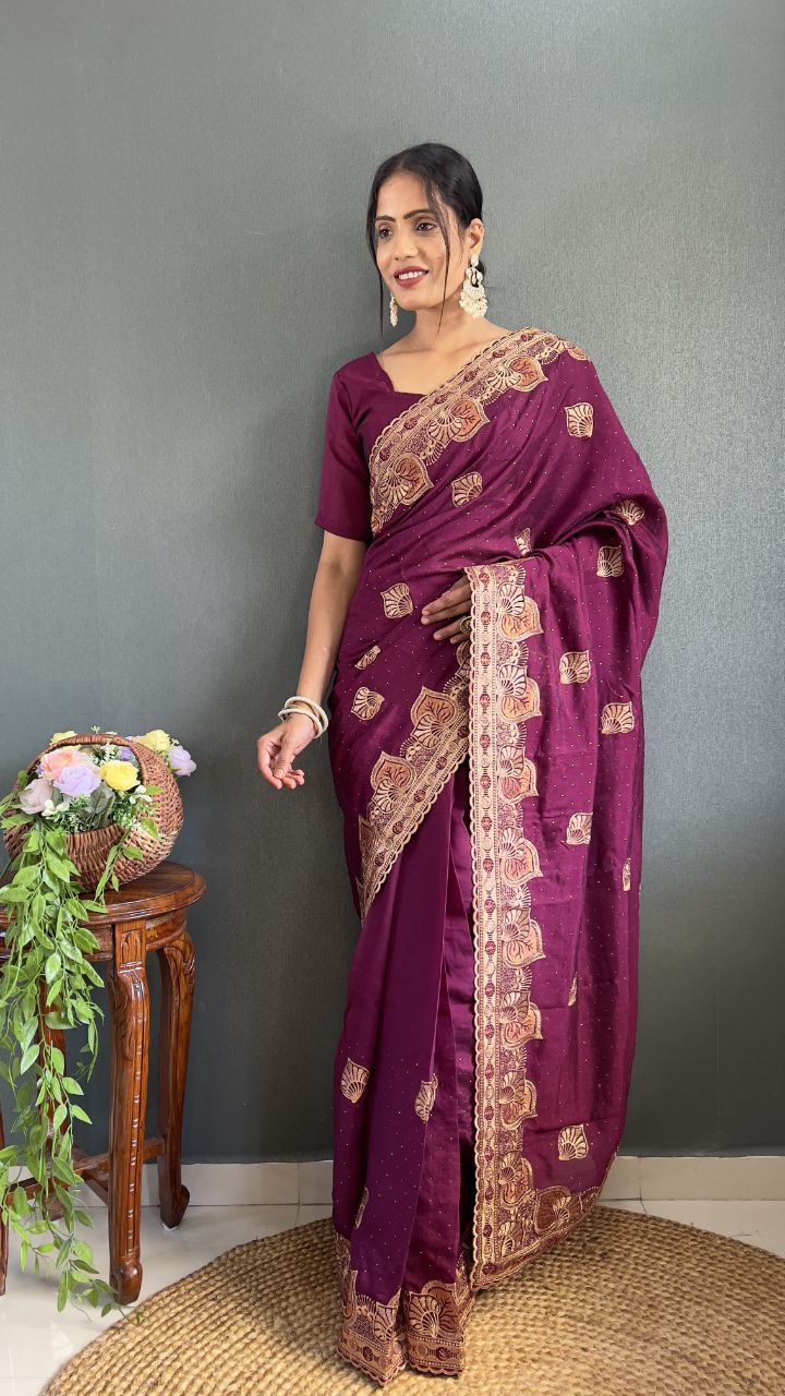 Stylish Ready Made Vichitra Silk Saree