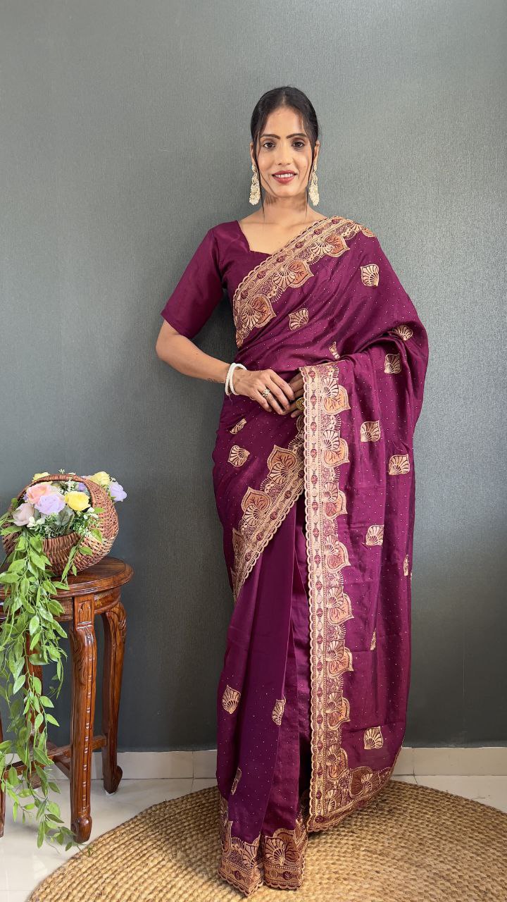 Stylish Ready Made Vichitra Silk Saree