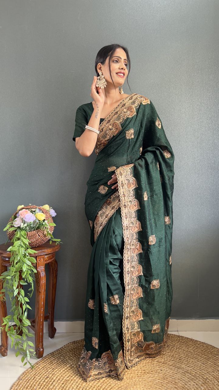 Stylish Ready Made Vichitra Silk Saree