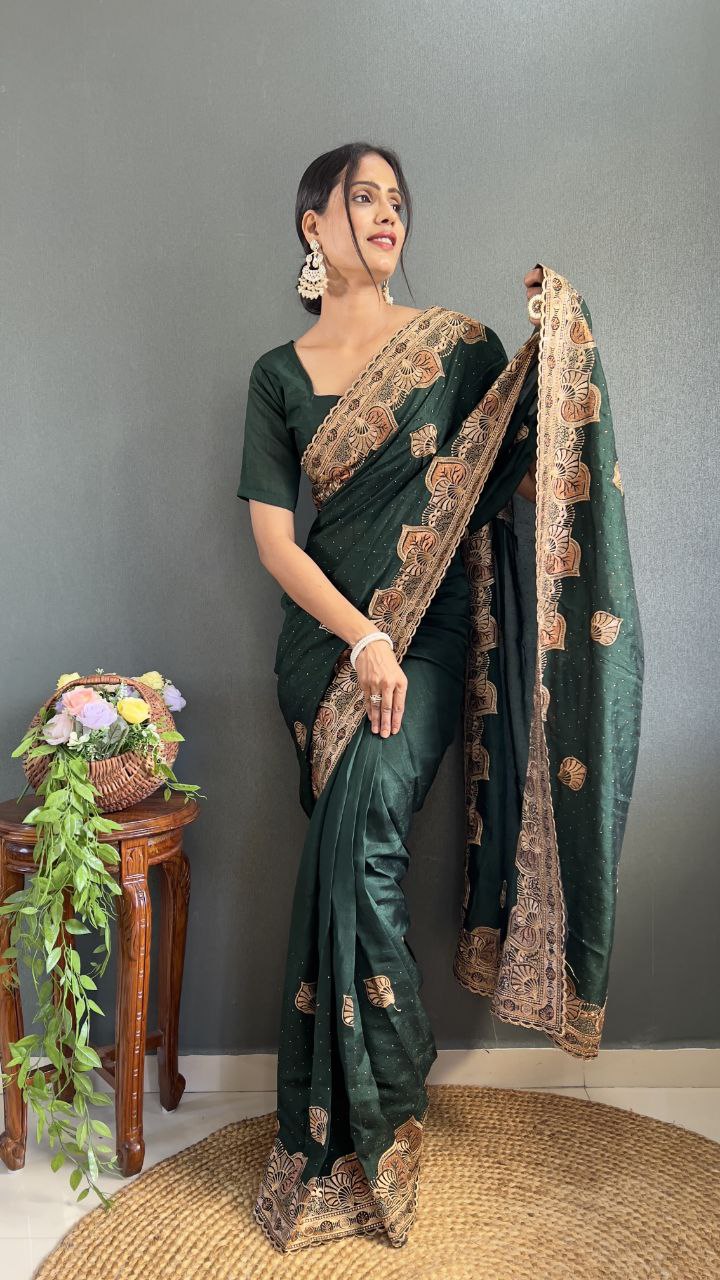 Stylish Ready Made Vichitra Silk Saree