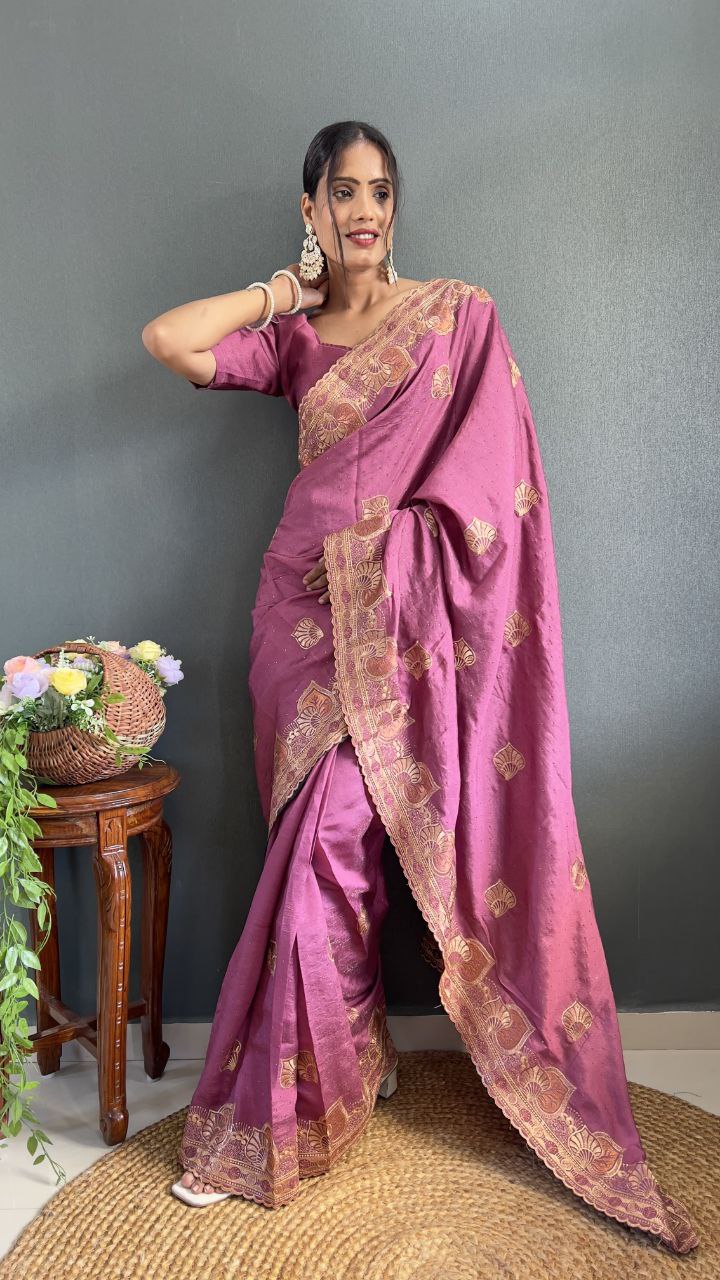 Stylish Ready Made Vichitra Silk Saree