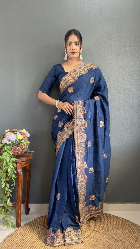 Stylish Ready Made Vichitra Silk Saree