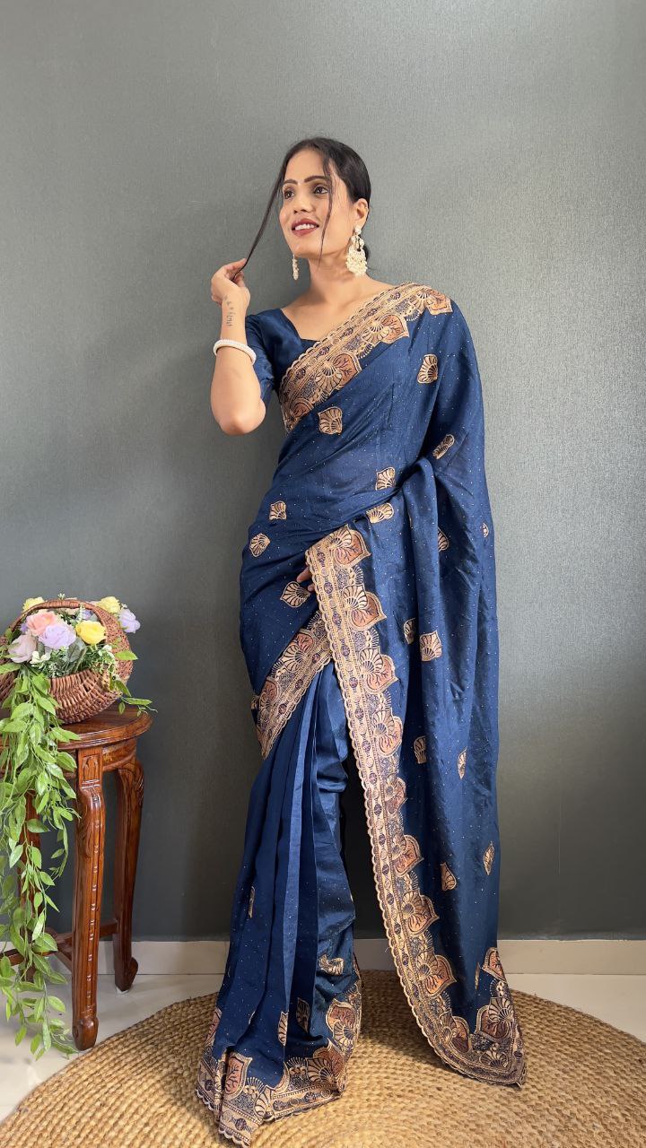 Stylish Ready Made Vichitra Silk Saree