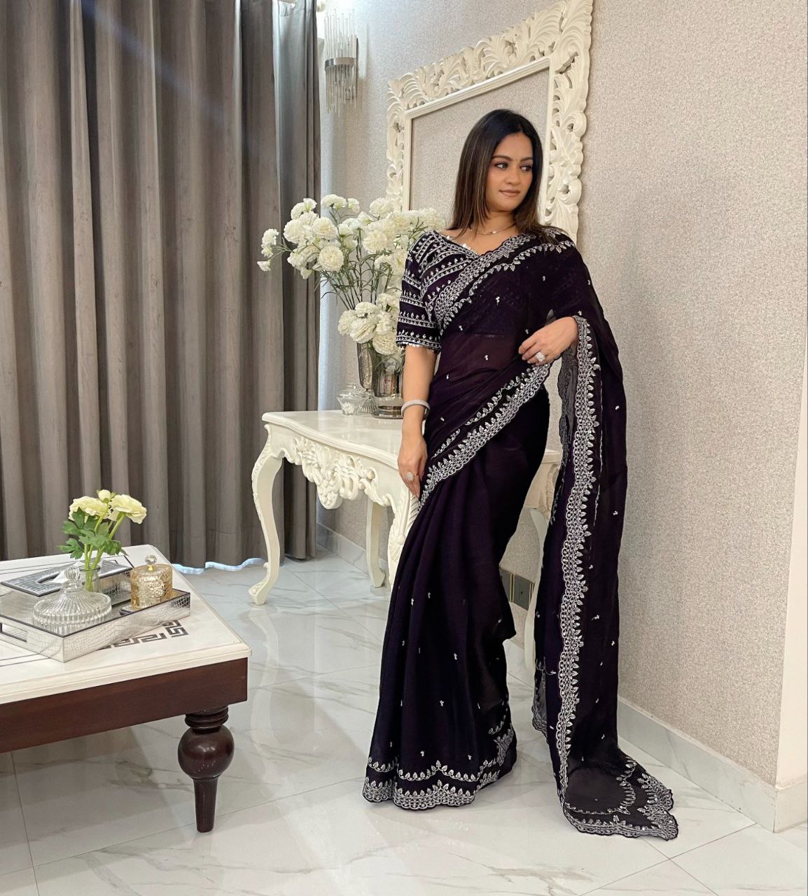 Stylish Zimmy Choo Satin Saree