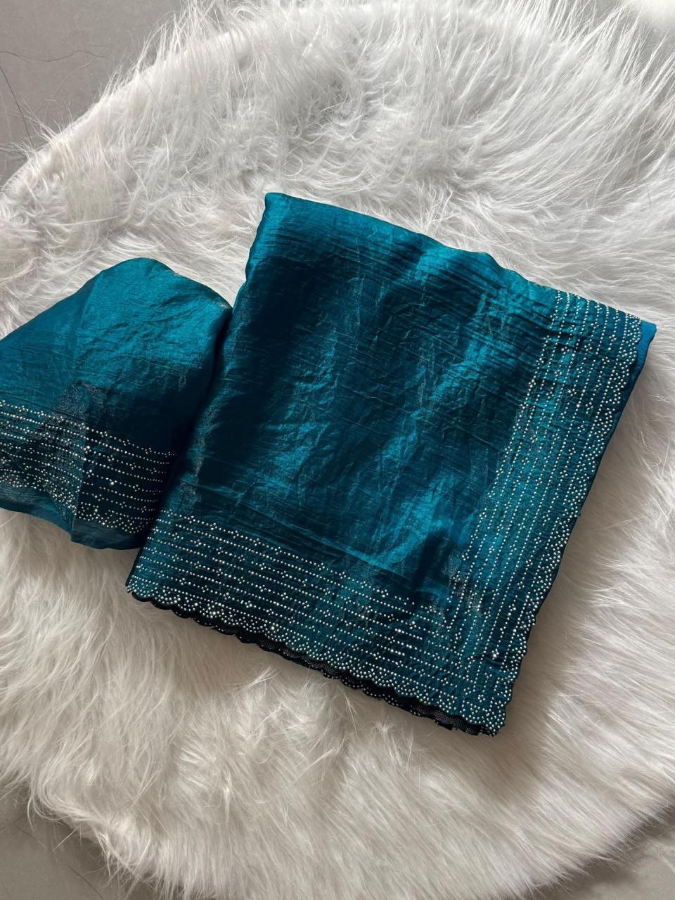 Teal Designer Party Wear Space Silk Saree