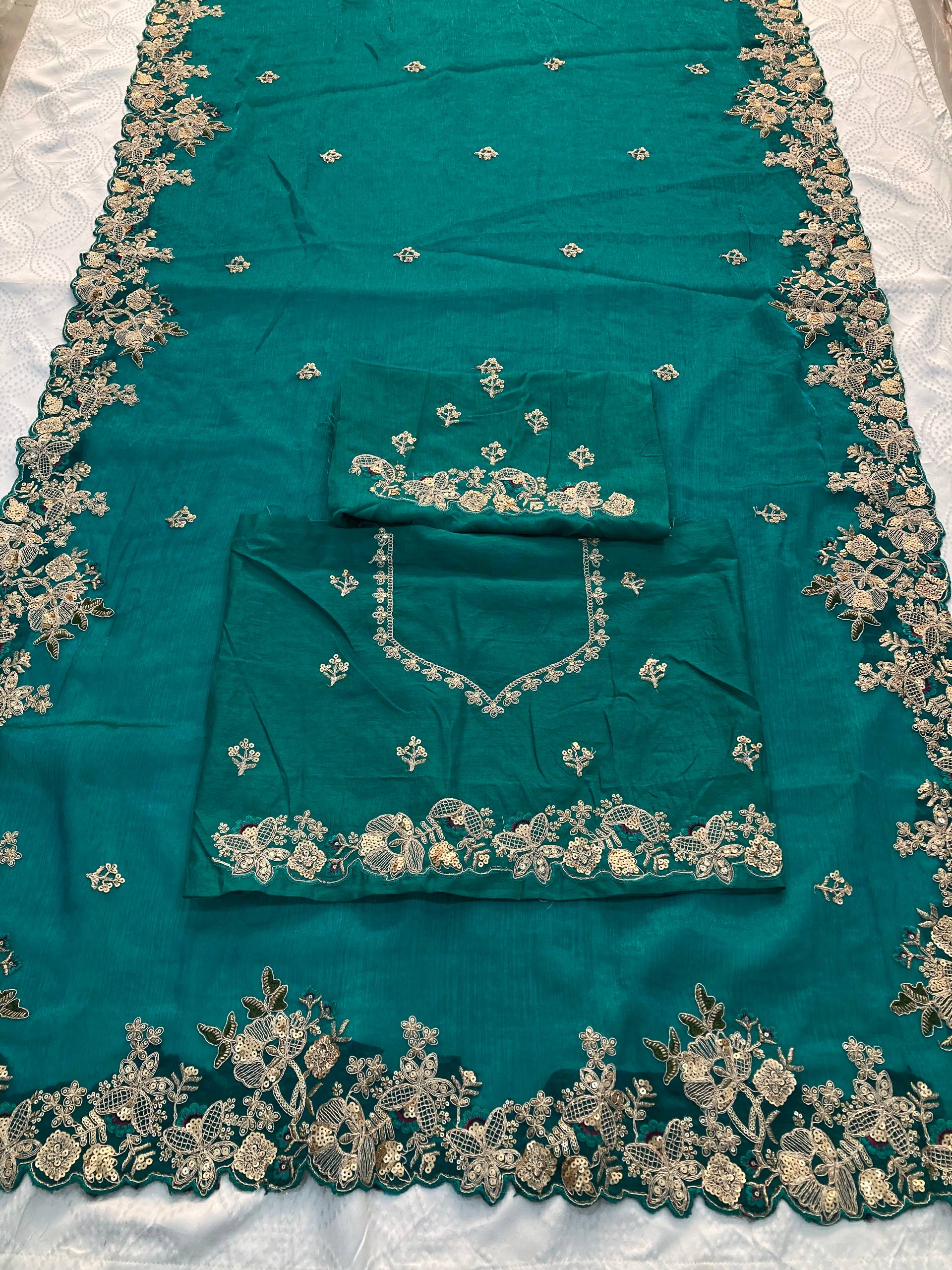 Teal Party Wear Soft Fendy Chiffon Saree