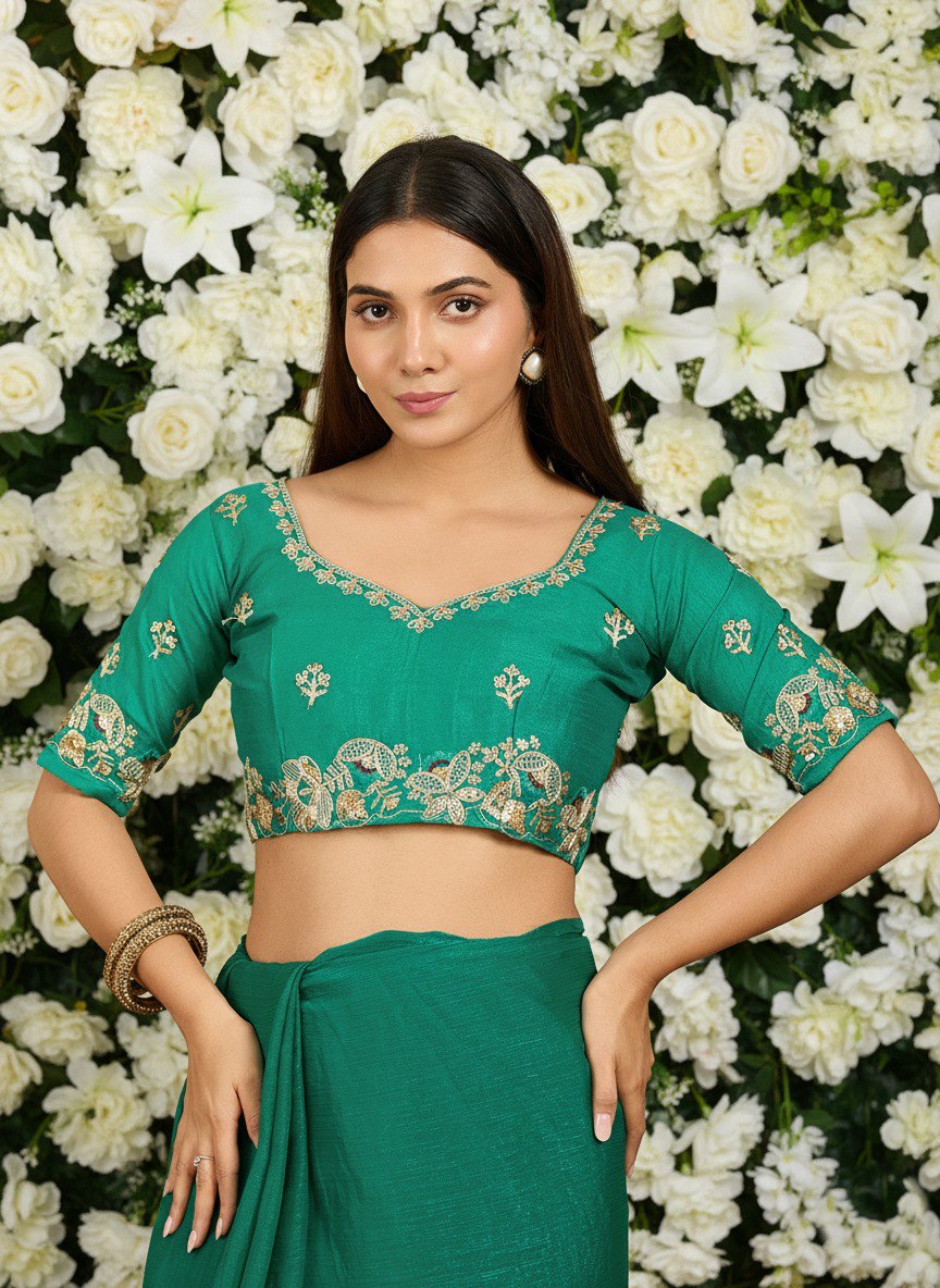 Teal Party Wear Soft Fendy Chiffon Saree