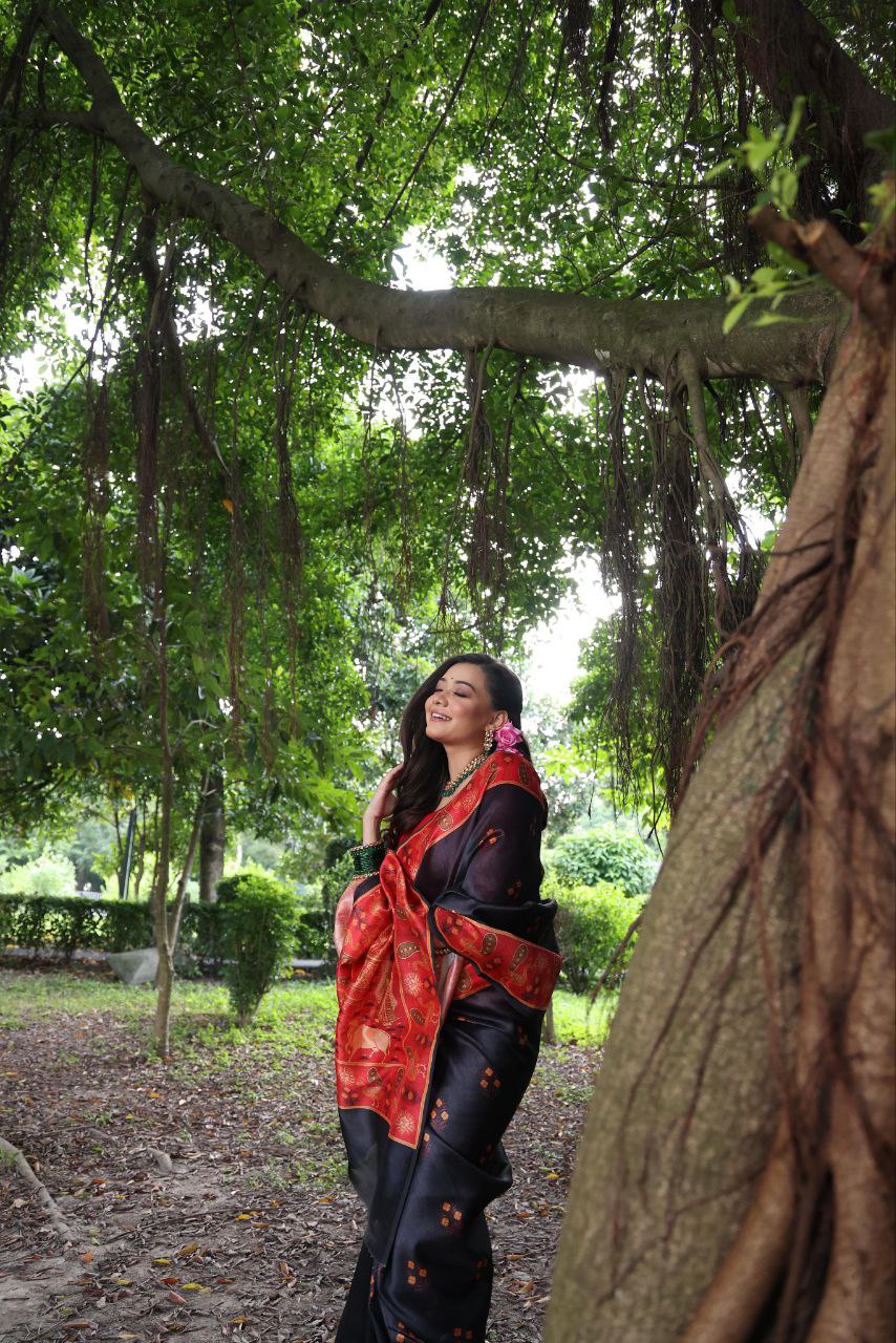 Black Traditional Tussar Silk Saree