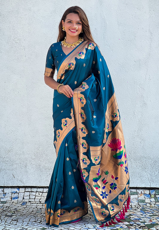 Teal Wedding Wear Paithani Saree