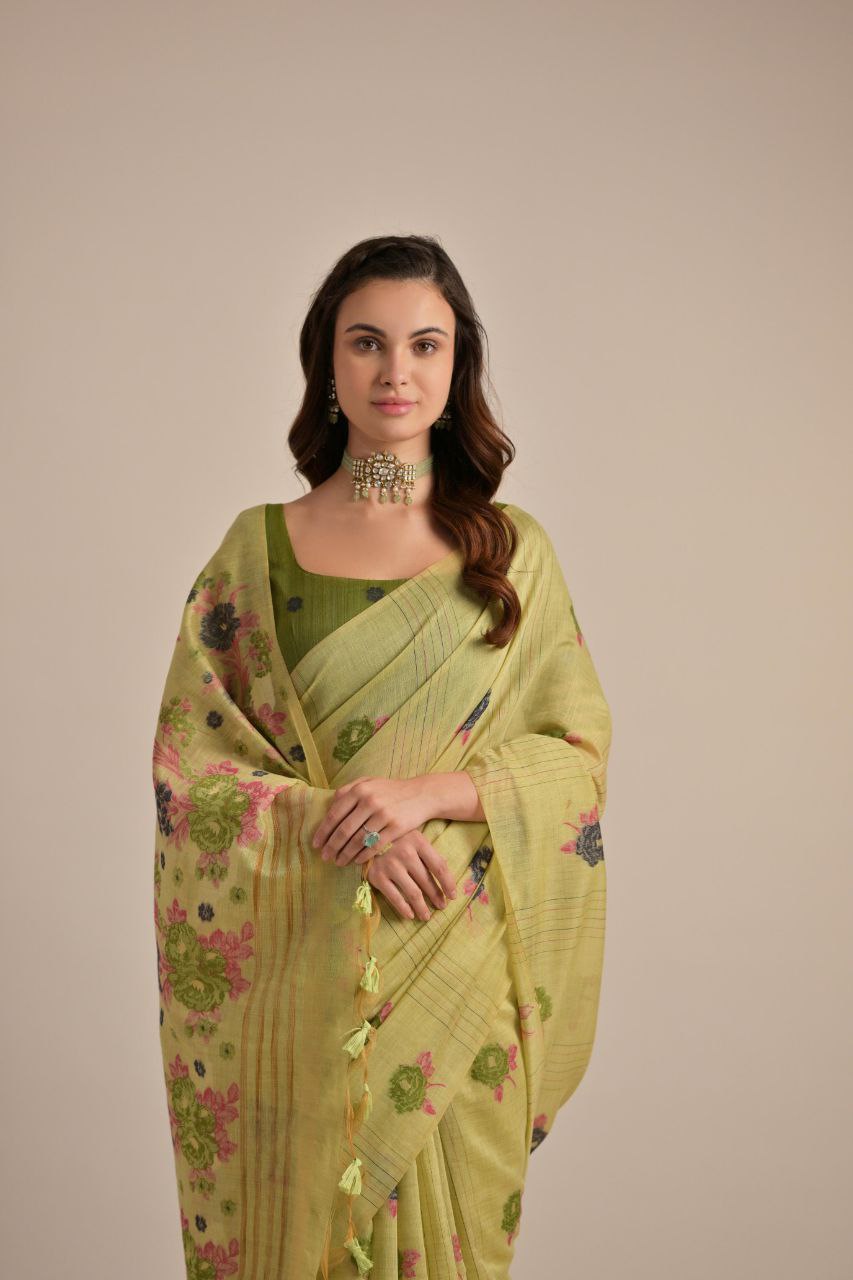 Traditional Floral Muga Cotton Saree