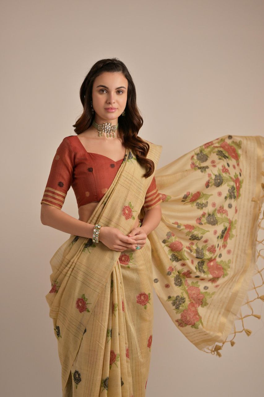 Traditional Floral Muga Cotton Saree