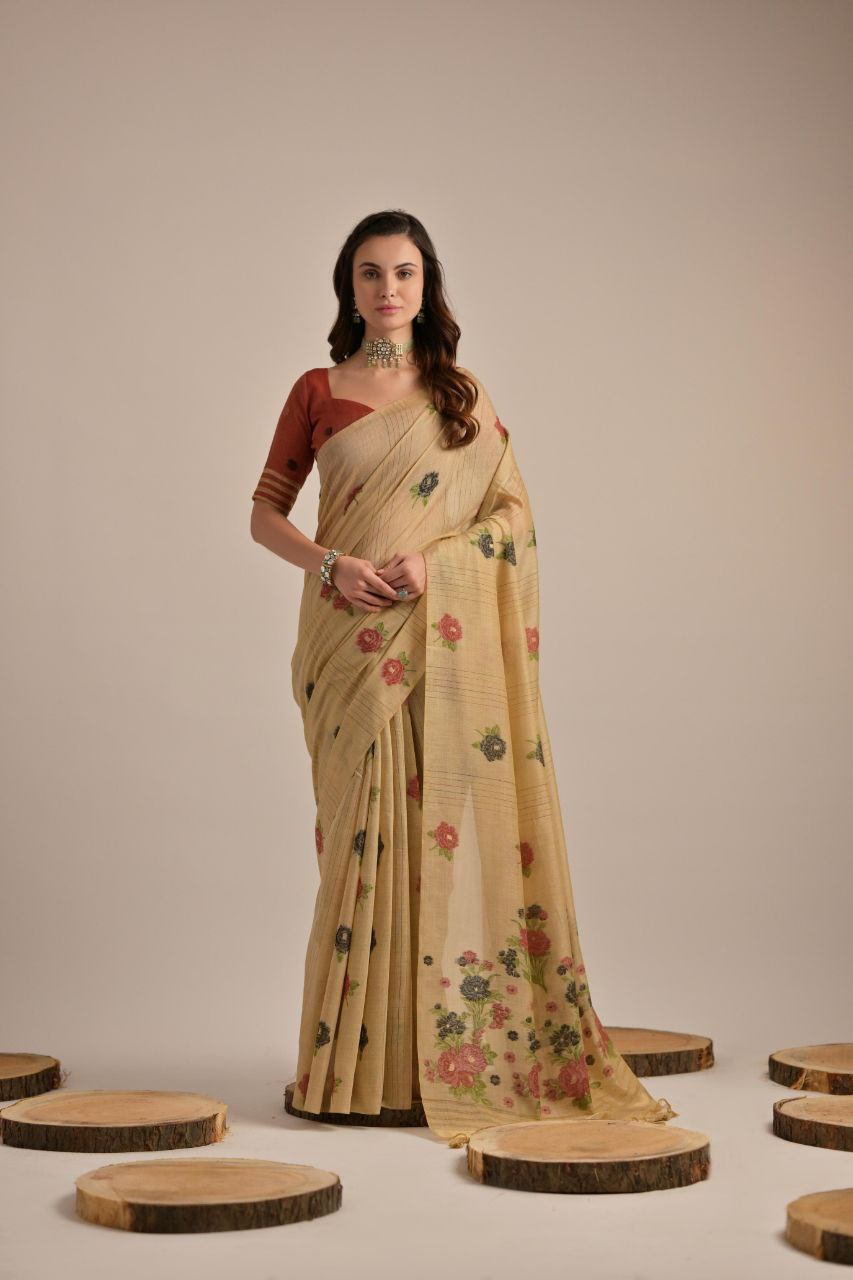 Traditional Floral Muga Cotton Saree