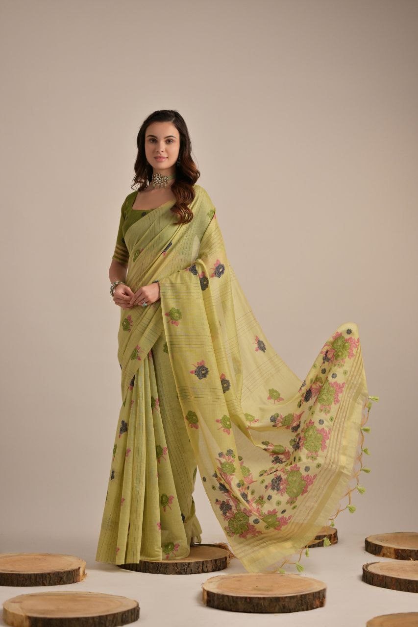 Traditional Floral Muga Cotton Saree