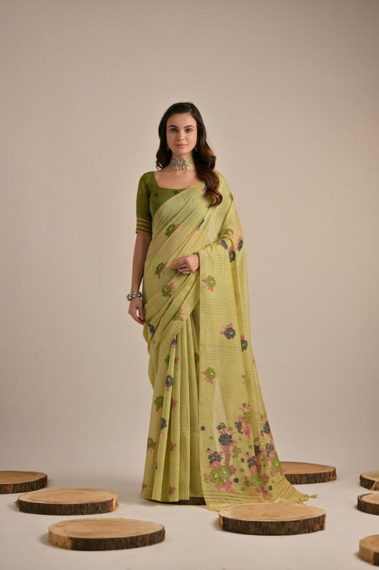 Traditional Floral Muga Cotton Saree