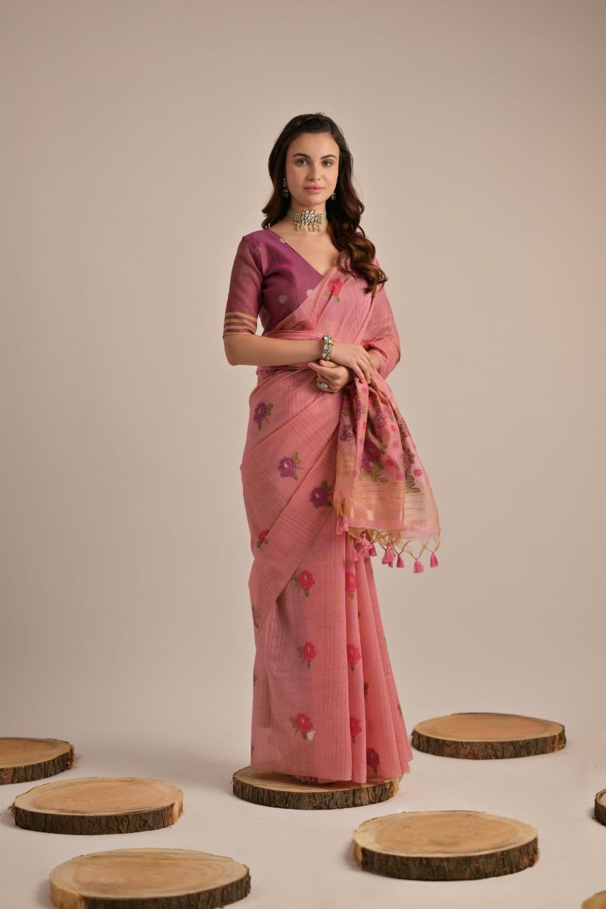 Traditional Floral Muga Cotton Saree