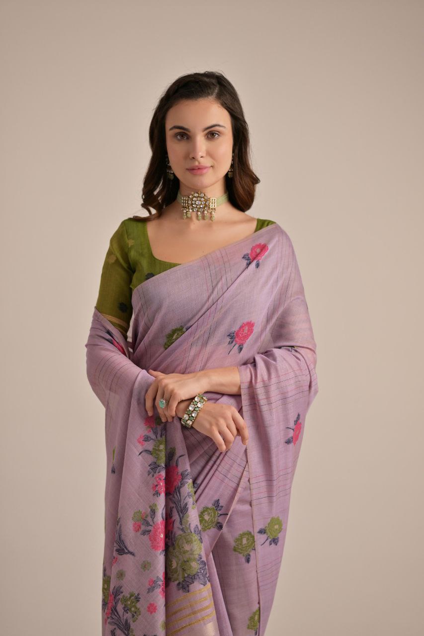 Traditional Floral Muga Cotton saree