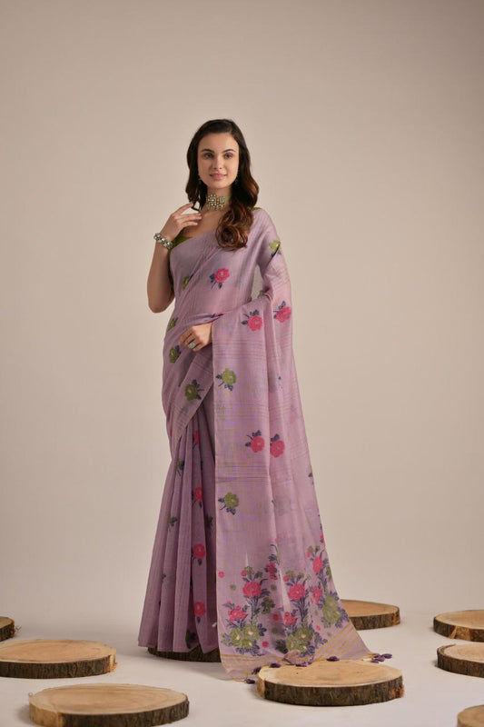 Traditional Floral Muga Cotton saree