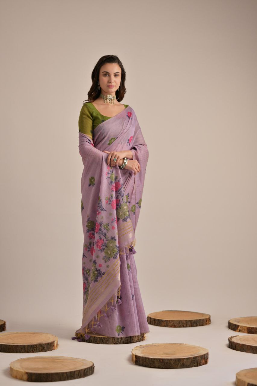 Traditional Floral Muga Cotton saree