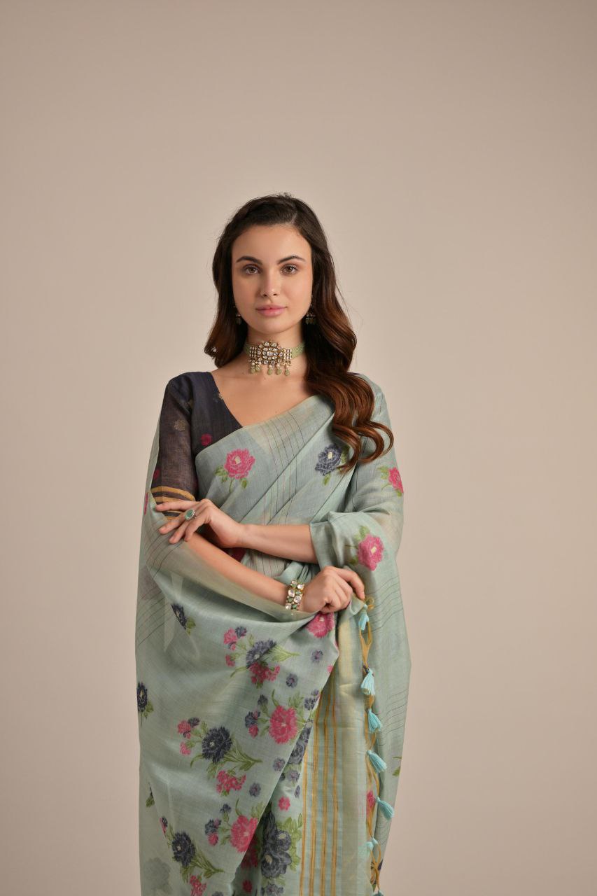 Traditional Floral Muga Cotton Saree