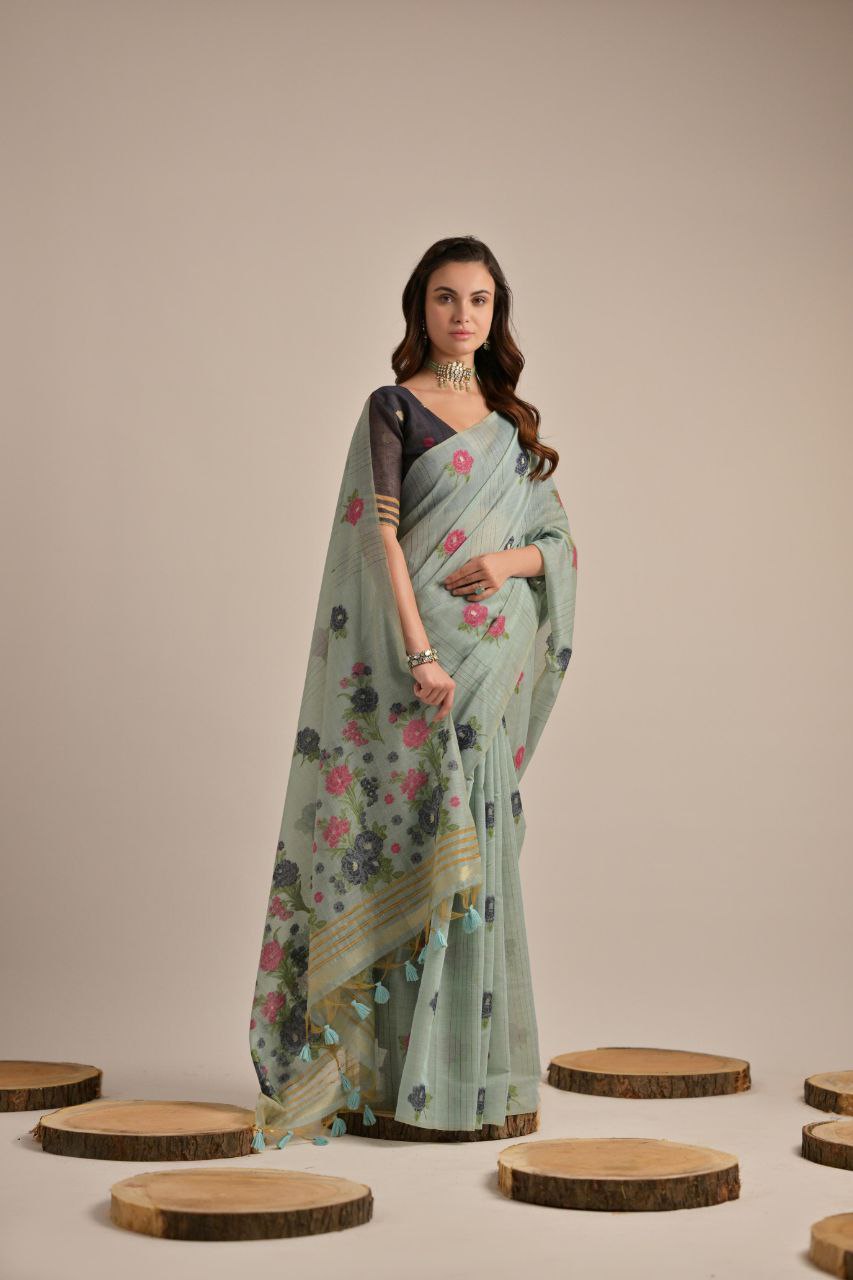 Traditional Floral Muga Cotton Saree