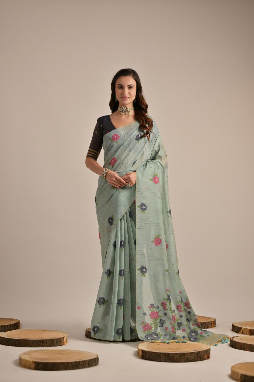 Traditional Floral Muga Cotton Saree