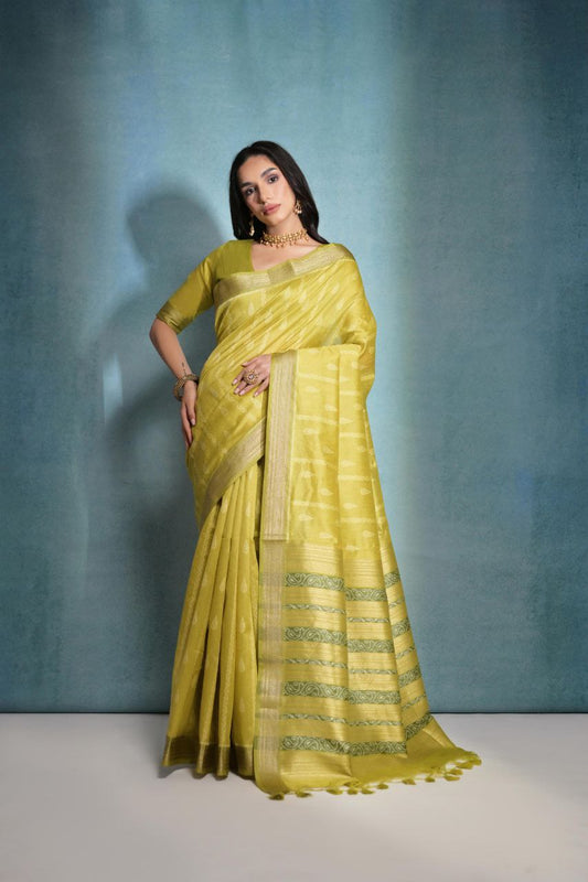 Dark Mustard Ikkat Weaving Raw Silk Saree