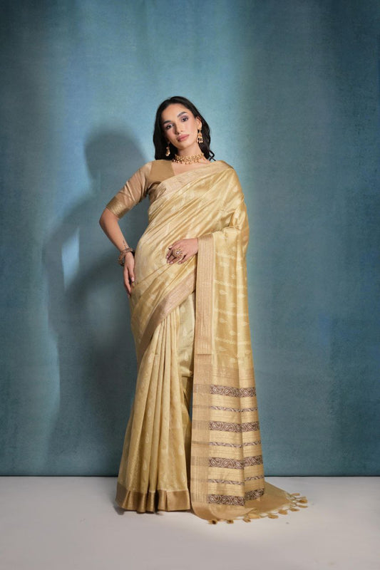 Sand Brown Ikkat Weaving Raw Silk Saree