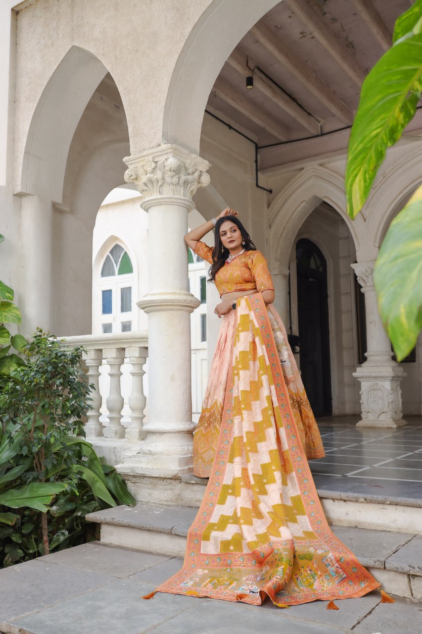 Mustard Traditional Jacquard Viscose Lehenga