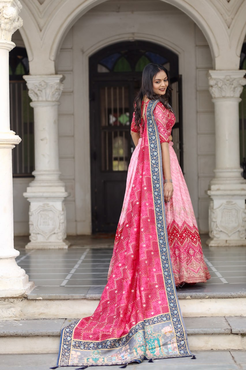 Pink Traditional Jacquard Viscose Lehenga