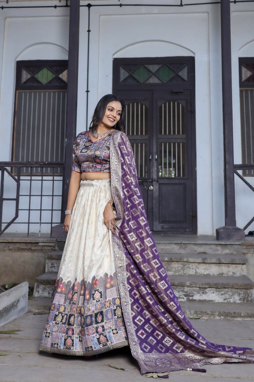 Traditional Jacquard Viscose Wedding Wear Lehenga