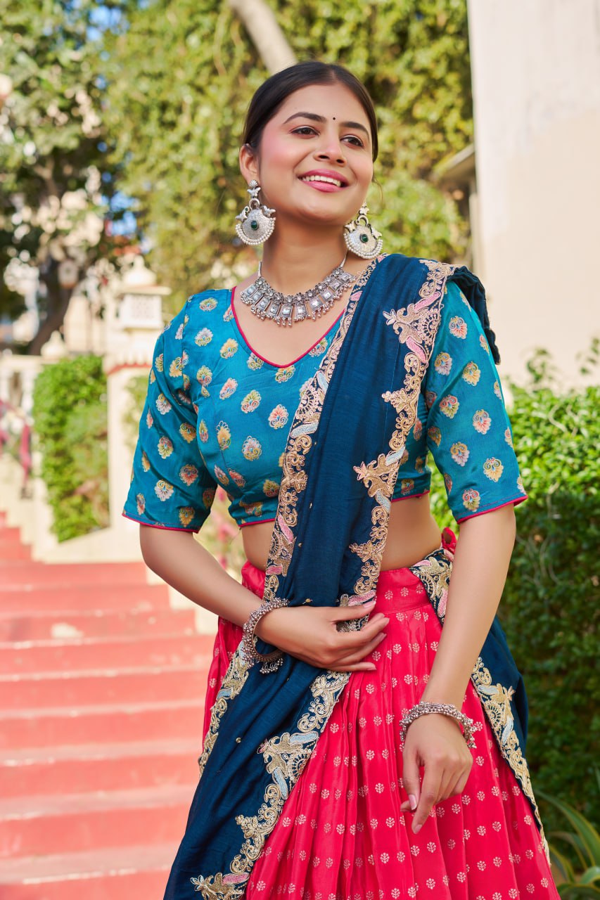 Traditional Jacquard Viscose Wedding Wear Lehenga