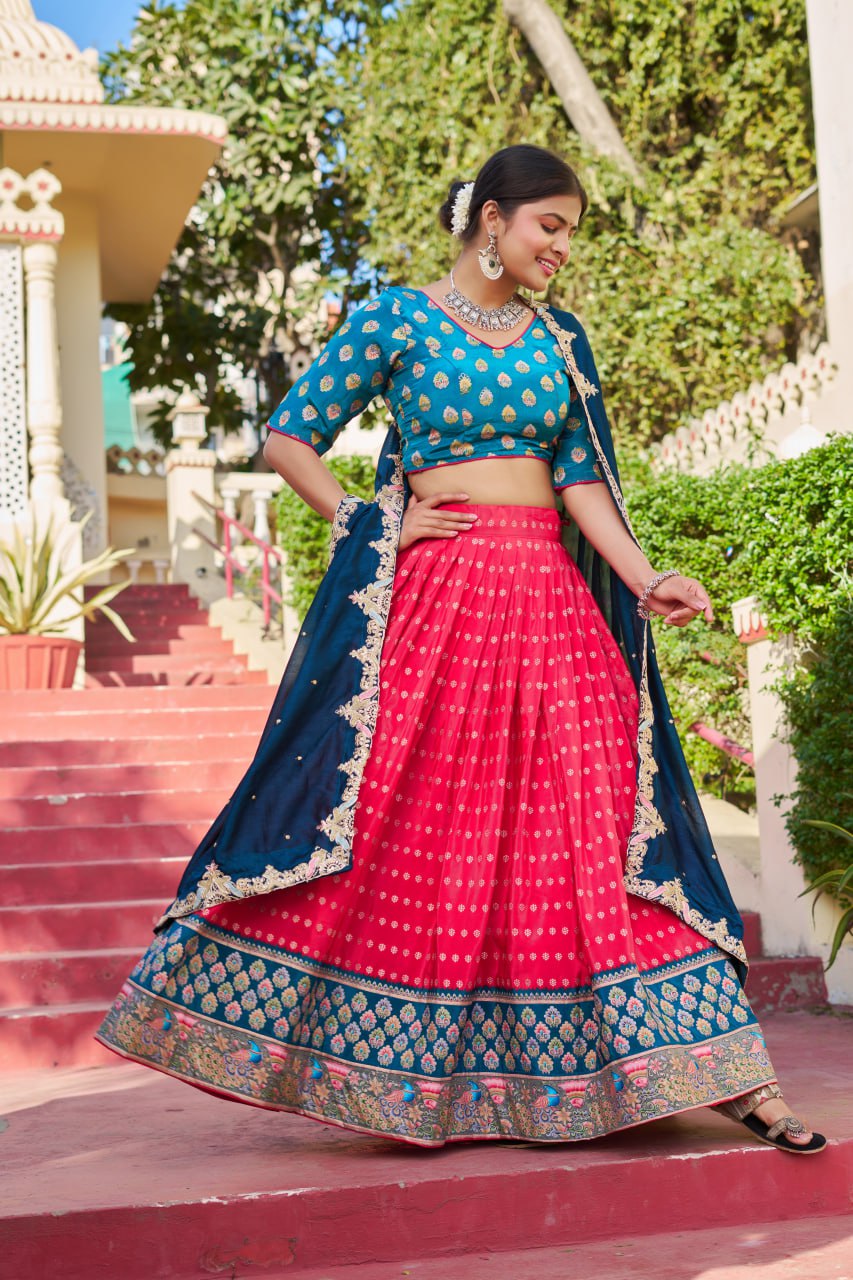 Traditional Jacquard Viscose Wedding Wear Lehenga