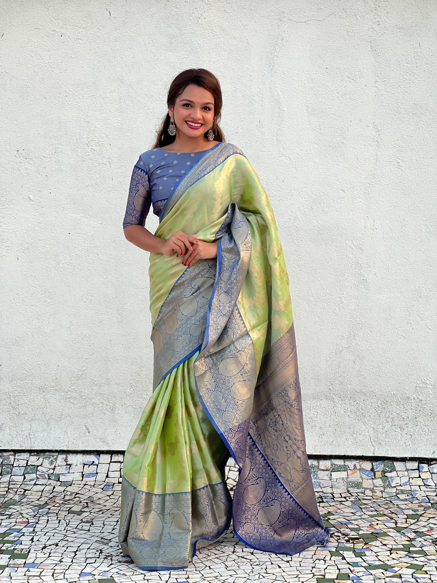 Pista Traditional Kanjivaram Tissue Pattu Saree