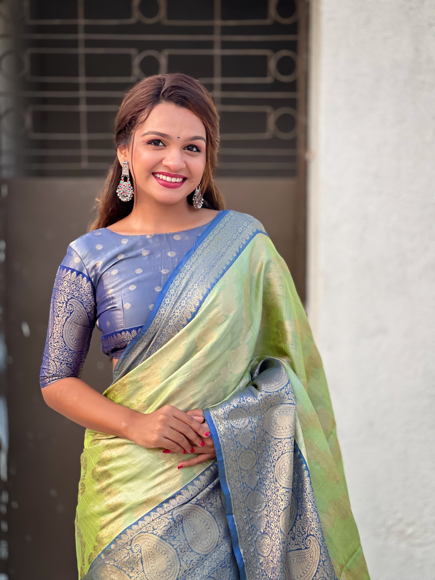 Pista Traditional Kanjivaram Tissue Pattu Saree