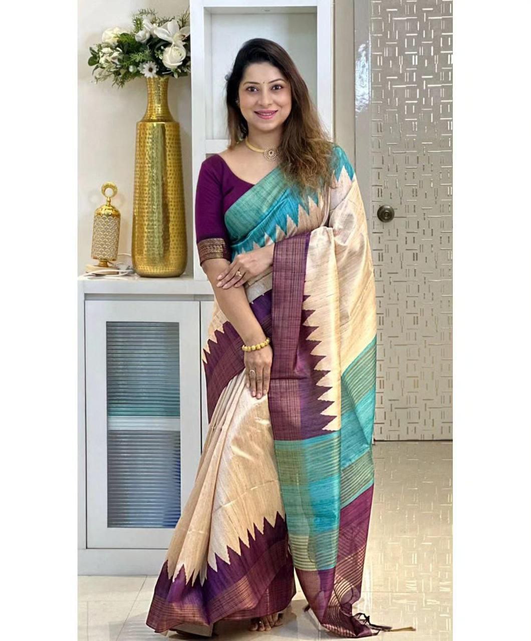 Traditional Light Weight Dola Tussar Silk Saree