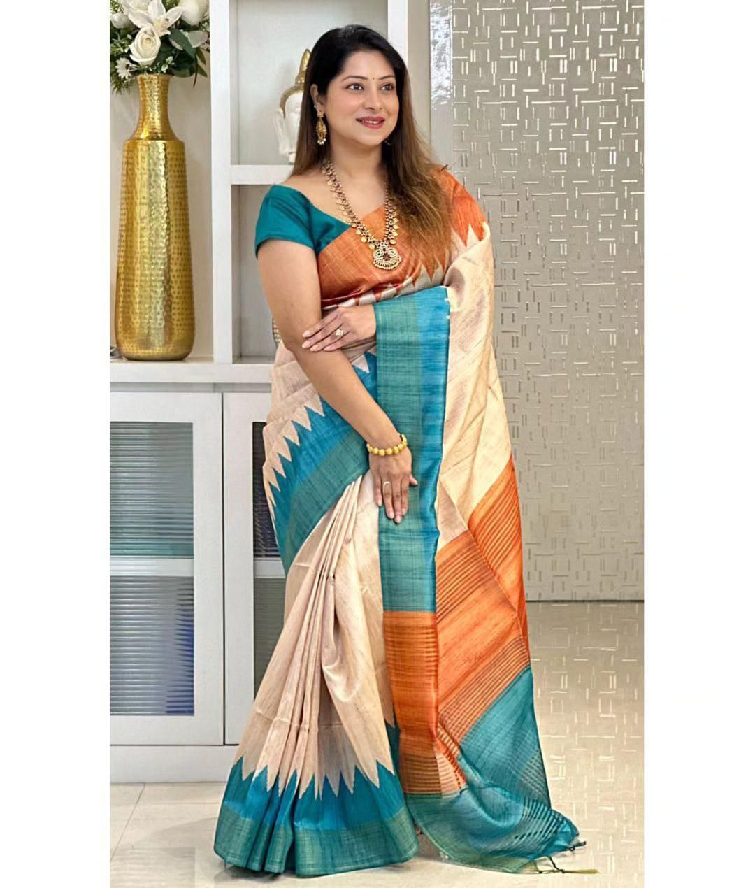Traditional Light Weight Dola Tussar Silk Saree