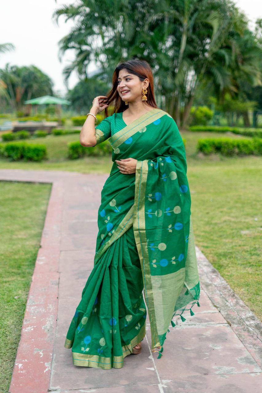 Green Traditional Linen Silk Saree