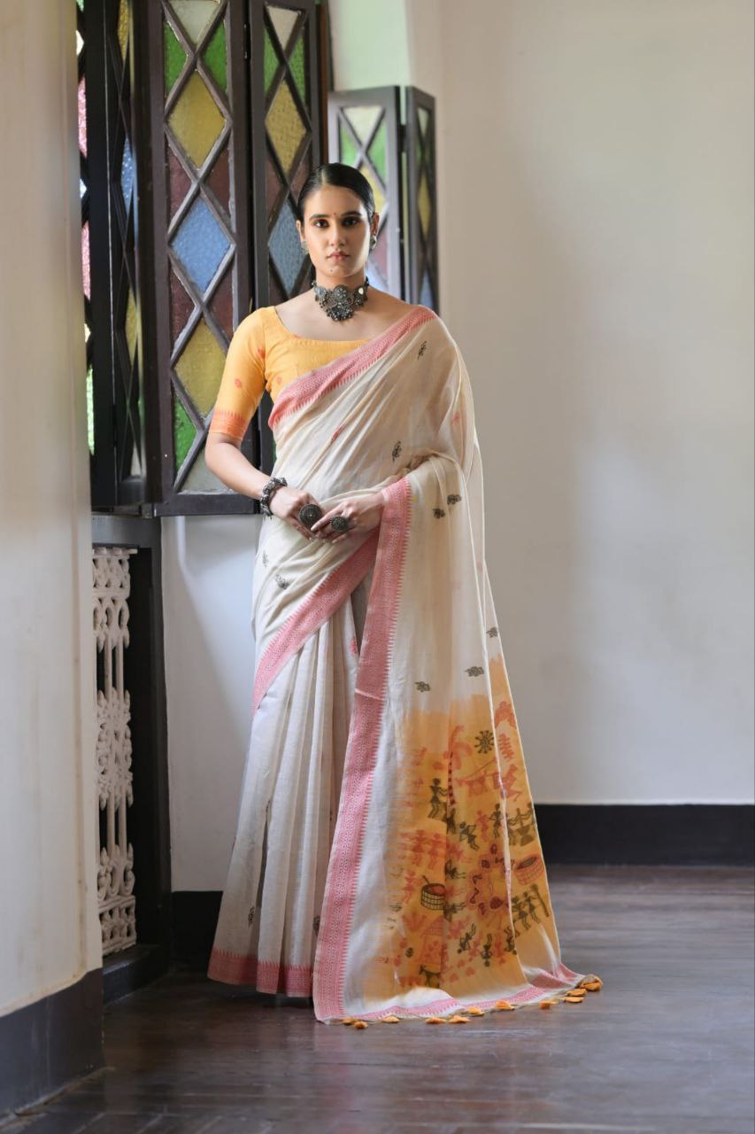 Traditional Muga Cotton Warli Saree