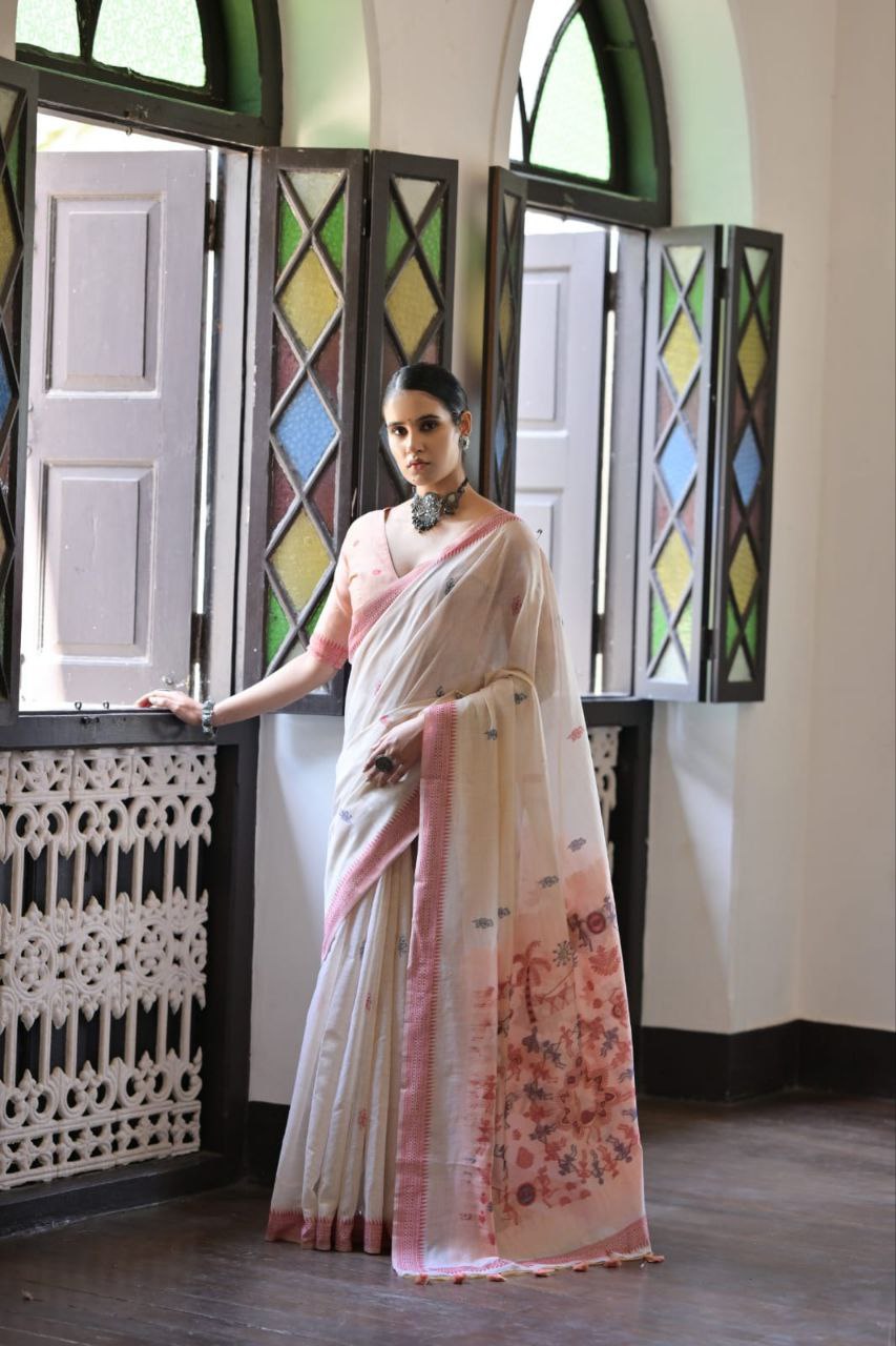 Traditional Muga Cotton Warli Saree