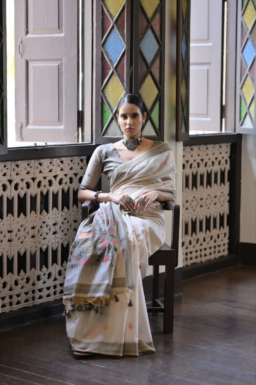 Traditional Muga Cotton Warli Saree