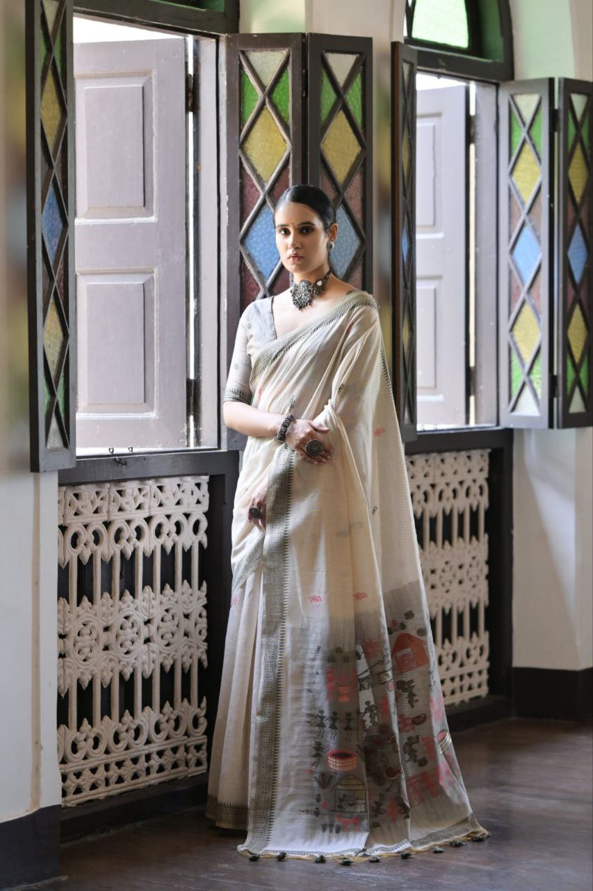 Traditional Muga Cotton Warli Saree