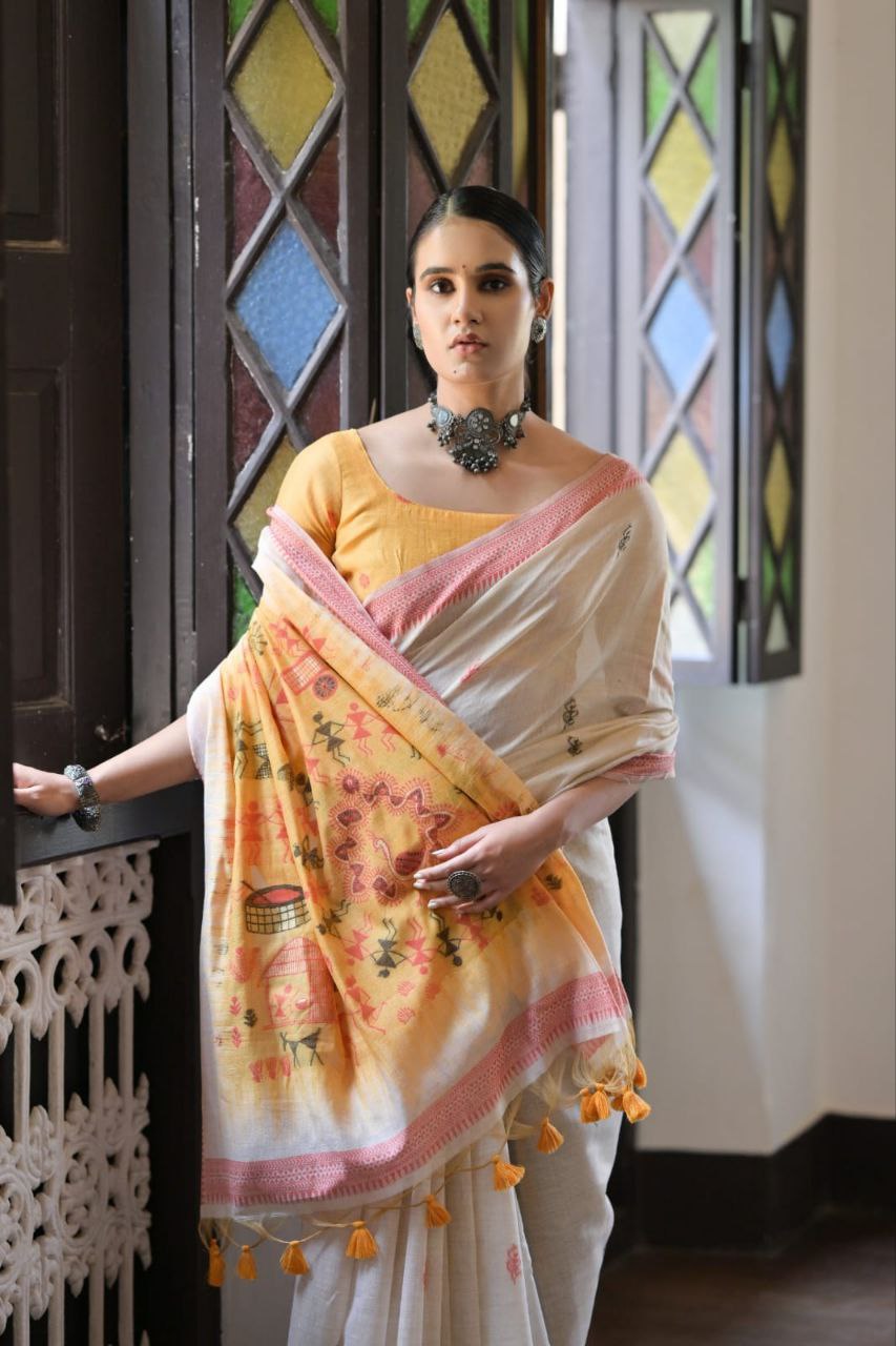 Traditional Muga Cotton Warli Saree