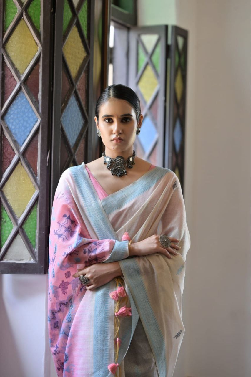 Traditional Muga Cotton Warli Saree