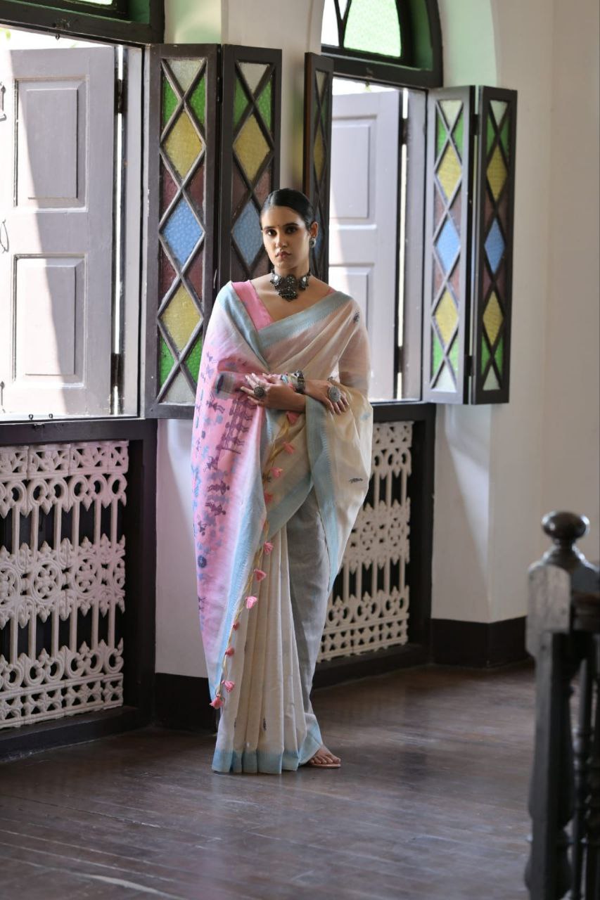 Traditional Muga Cotton Warli Saree